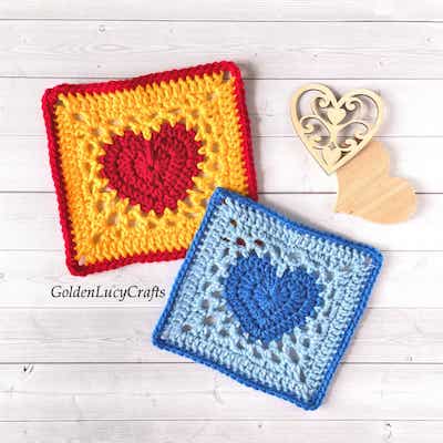 Free Crochet Heart Granny Square Pattern by Golden Lucy Crafts