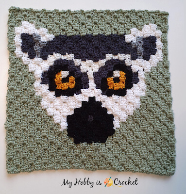 Ring-Tailed Lemur C2C Square Crochet Pattern by My Hobby Is Crochet