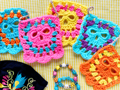 Skull Granny Square Garland Crochet Pattern by Mooey And Friends