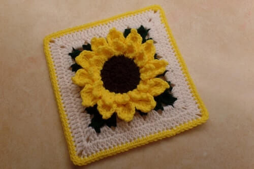 10” Sunflower Granny Square Crochet Pattern by Bago Day Crochet