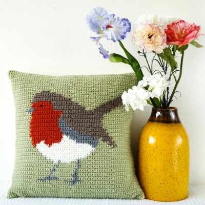 Christmas Cushion Robin Crochet Pattern by LittleDoolally