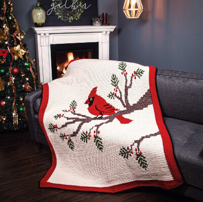 Crochet Cardinal Forest Overlay Mosaic Blanket Pattern by CBirdCrochetPatterns