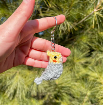 Tiny Crochet Cockatiel Keychain Pattern by CrochetCartelCo