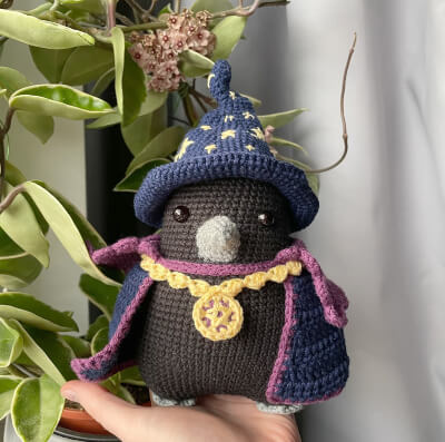 Wizard Crow Crochet Amigurumi Pattern by CrochetedByBogusia