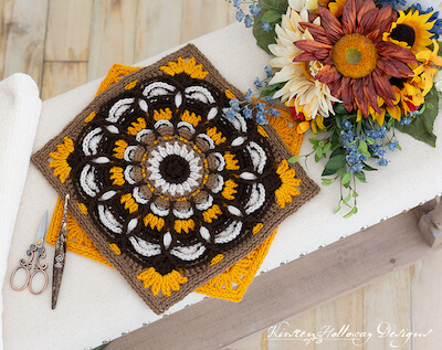 Autumn Radiance Sunflower Square Crochet Pattern by Kirsten Holloway Designs