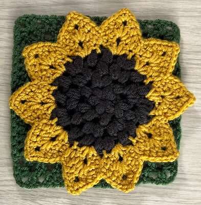 Crochet Sunflower Square Pattern by The Nightly Needle
