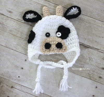 Free Crochet Cow Hat Pattern by Repeat Crafter Me