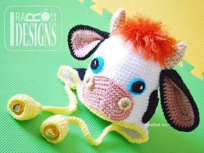 Luna the Moo-Moo Cow Hat Crochet Pattern by Ira Rott