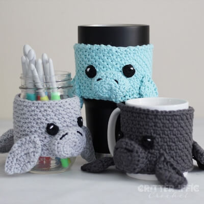 Manatee Coffee Mug Cozy Crochet Pattern by Critteriffic Crochet
