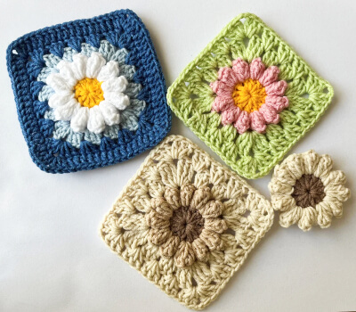 3D Daisy Granny Square Crochet Pattern by MotifPatterns