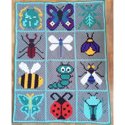 Corner to Corner Bugs Crochet Blanket Pattern by ElimeeDesigns