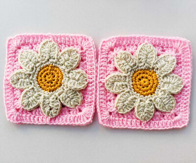 Crochet Daisy 3D Granny Squares Pattern by Crochet Bits