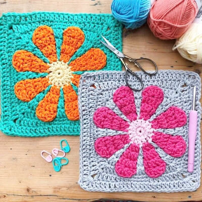 Retro Flower 3D Granny Square Crochet Pattern by SimplePatternsForYou