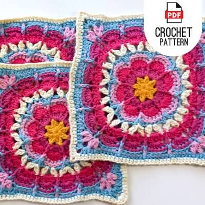 Crochet Crazy Daisy Granny Square Pattern by Stouto’s Stuff