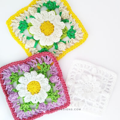 Crochet Lacy Daisy Granny Square Pattern by Raffamusa Designs