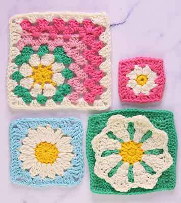 Free Daisy Granny Square Crochet Patterns by Treasurie