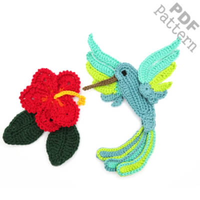 Hummingbird + Flower Crochet Applique Pattern by HomeArtist