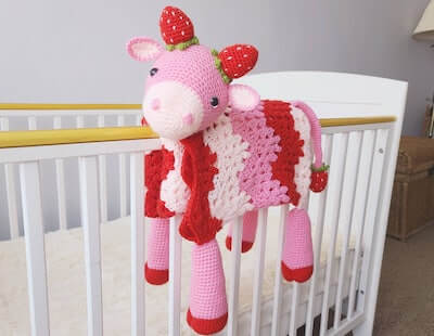 3in1 Strawberry Cow Baby Blanket Amigurumi Crochet Pattern by Crafting Happiness UK