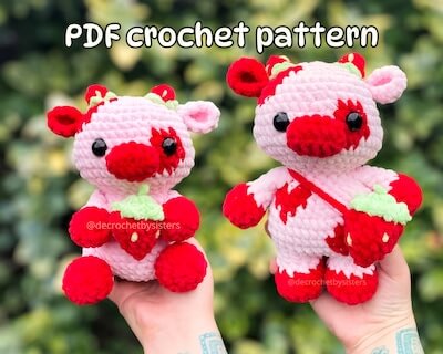 Crochet Strawberry Cow Plushie Pattern by DE Crochet Patterns