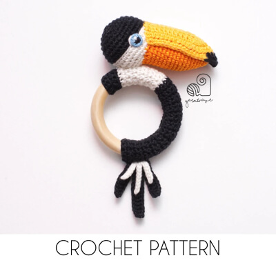 Toby the Toucan Crochet Amigurumi Bird Rattle Teether by YarnWaveShop