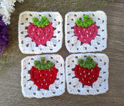 Crochet Strawberry Granny Square Pattern by CrazyHandStore