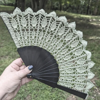 Leaf Lace Crochet Hand Fan Pattern by ZomBambieCrochet