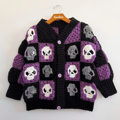 Memento Mori Skull Crochet Cardigan by Loveshorestudio